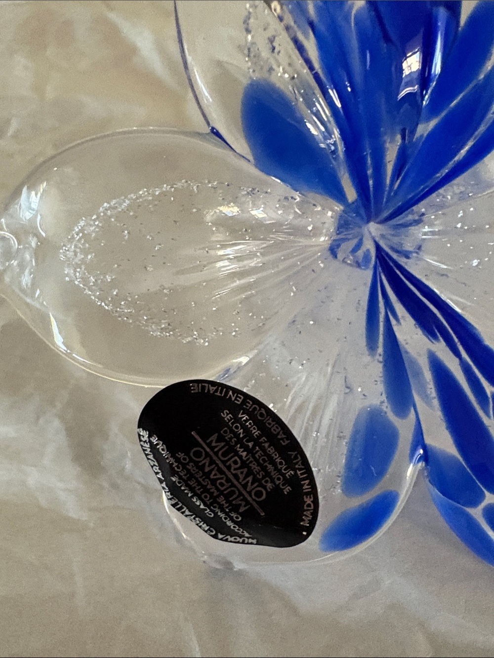 - Italian Murano Art Glass Blue Clear silver
 Colors Pedals 6 pedals Handmade - Picture 3 of 7